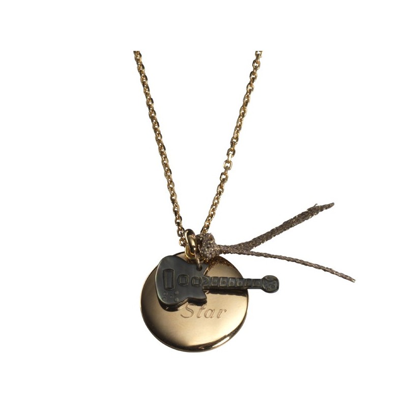 Pendentif médaille gravée Guitare - Plaqué or Pendentif médaille gravée Guitare - Plaqué or