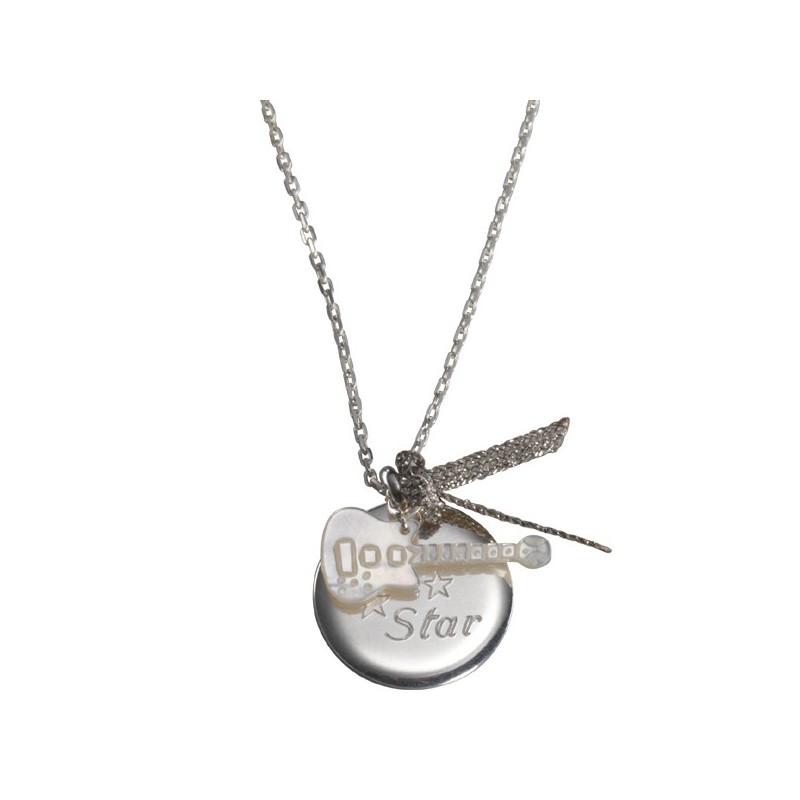 Pendentif médaille gravée Guitare - Argent Pendentif médaille gravée Guitare - Argent