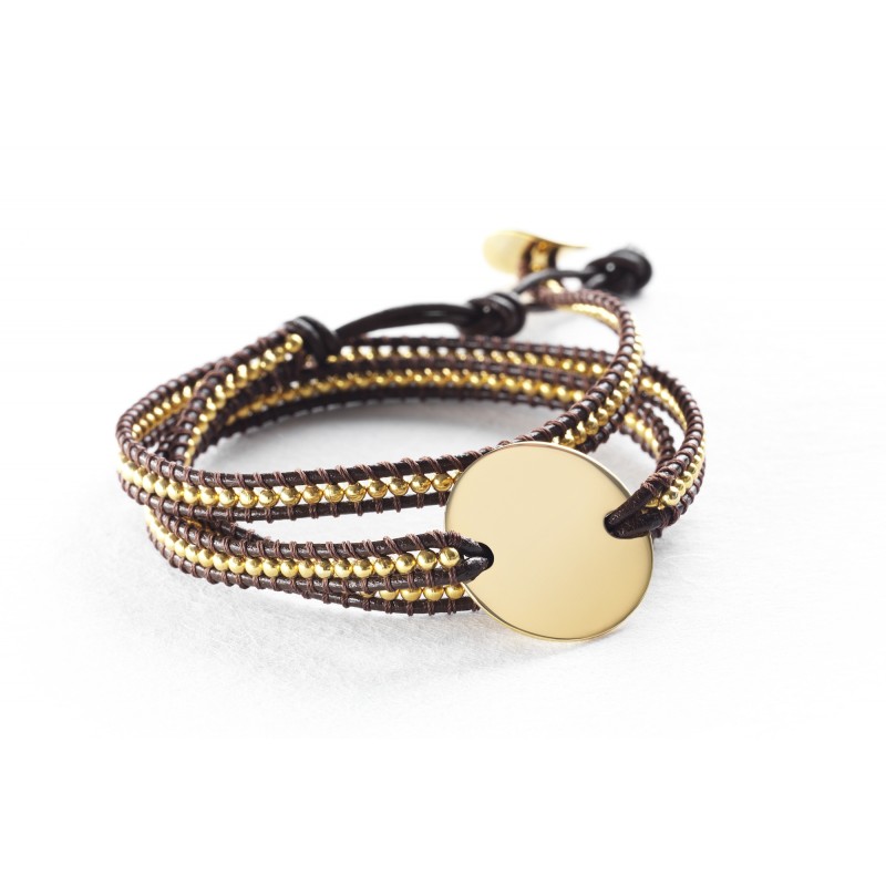 Bracelet médaille perles personnalisé marron Bracelet médaille perles personnalisé marron