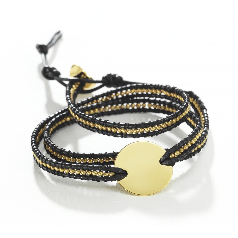 Bracelet médaille perles personnalisé noir Bracelet médaille perles personnalisé noir