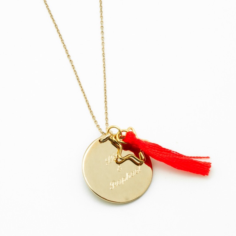 Sautoir médaille personnalisé pompon Sautoir médaille personnalisé pompon