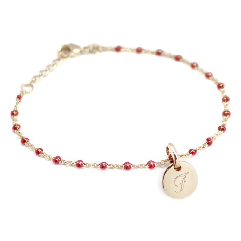 Bracelet Chaine perles émaillées rouges - Plaqué or Bracelet Chaine perles émaillées rouges - Plaqué or