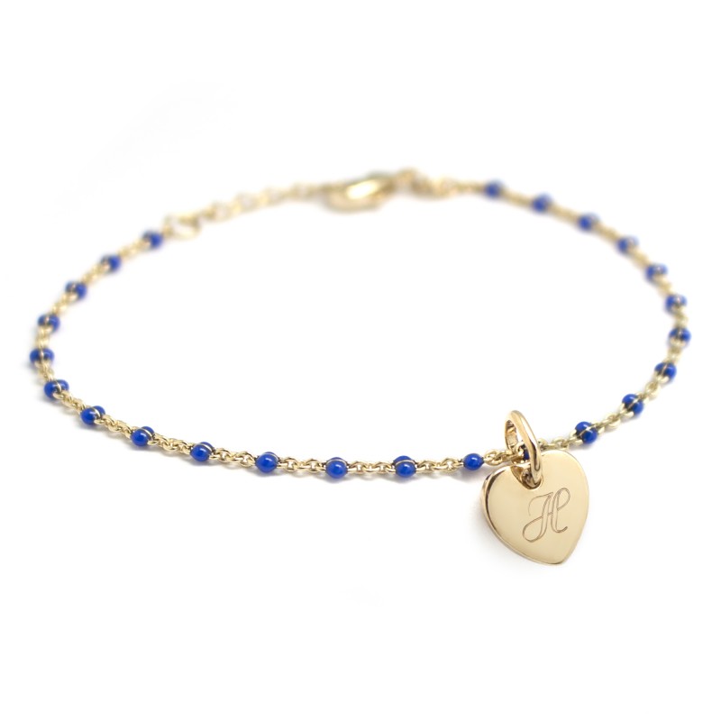 Bracelet Chaine perles émaillées bleues - Plaqué or Bracelet Chaine perles émaillées bleues - Plaqué or