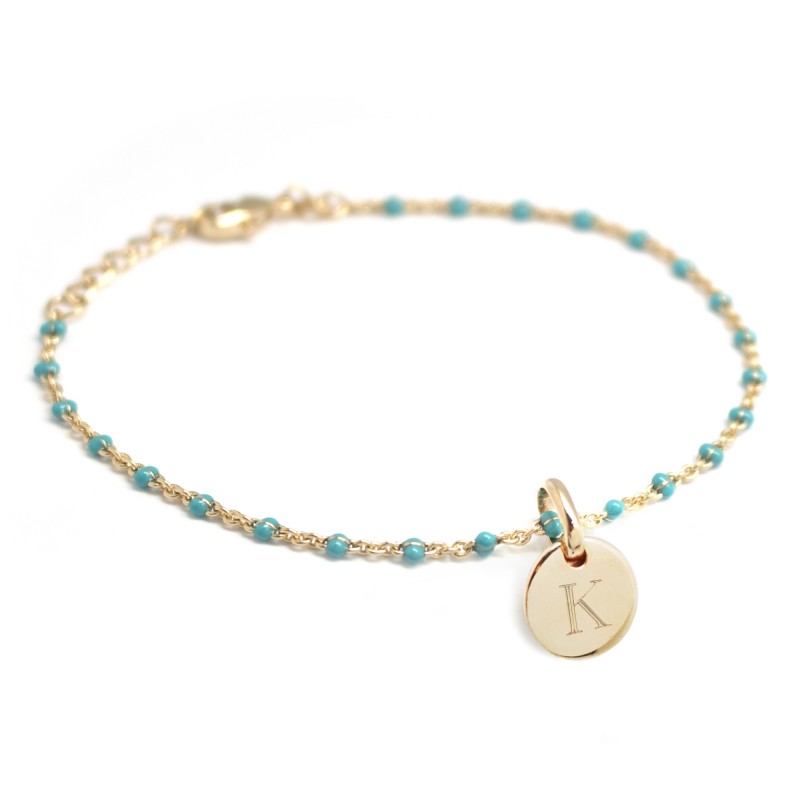 Bracelet Chaine perles émaillées turquoises - Plaqué or Bracelet Chaine perles émaillées turquoises - Plaqué or