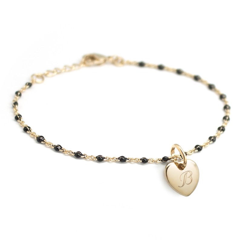 Bracelet Chaine perles émaillées noires - Plaqué or Bracelet Chaine perles émaillées noires - Plaqué or