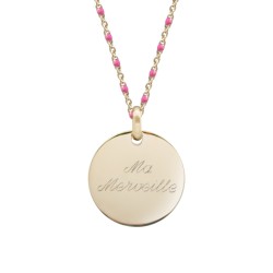 Collier Chaine perles émaillées roses- Plaqué or