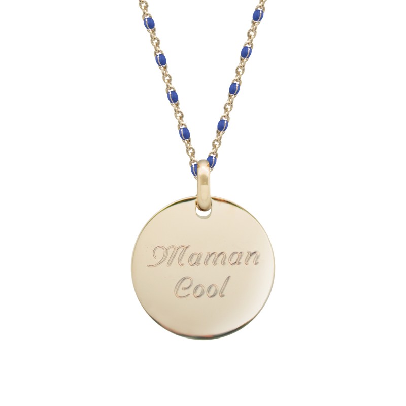 Collier Chaine perles émaillées bleues- Plaqué or Collier Chaine perles émaillées bleues- Plaqué or