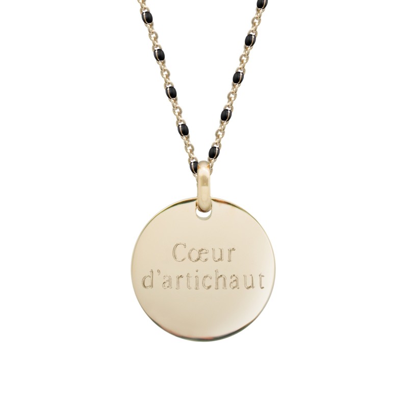 Collier Chaine perles émaillées noires- Plaqué or Collier Chaine perles émaillées noires- Plaqué or