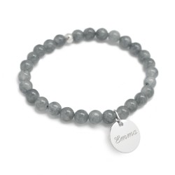 Bracelet perles femme - Agate gris clair - Argent 925