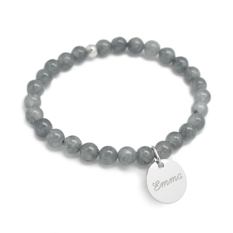 Bracelet perles femme - Agate gris clair - Argent 925 Bracelet perles femme - Agate gris clair - Argent 925