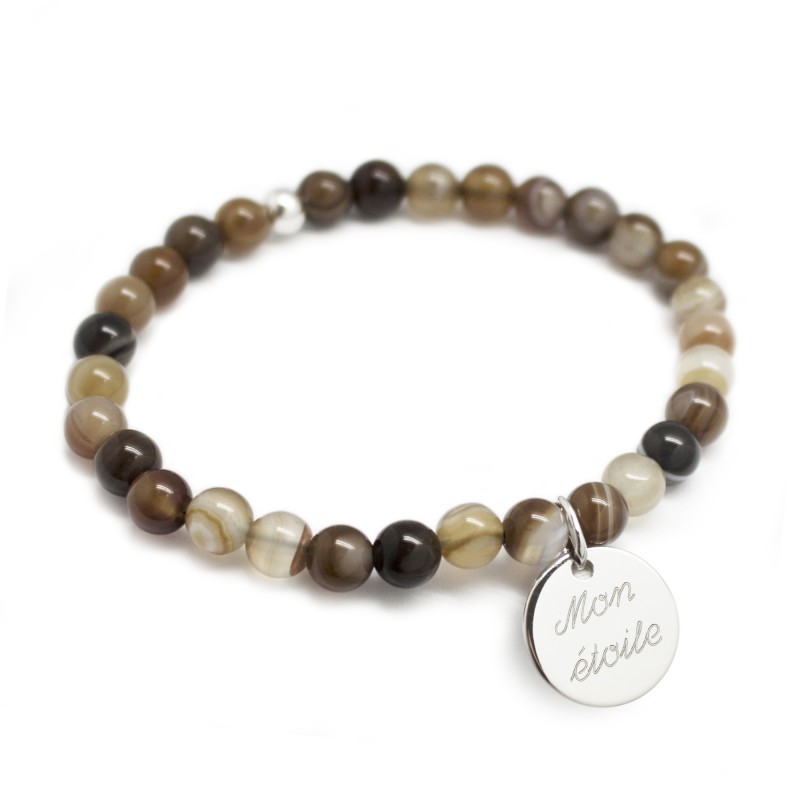 Bracelet perles femme - Agate marron panaché - Argent 925 Bracelet perles femme - Agate marron panaché - Argent 925