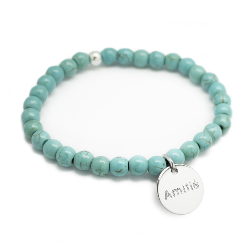Bracelet perles femme - Agate turquoise - Argent 925 Bracelet perles femme - Agate turquoise - Argent 925