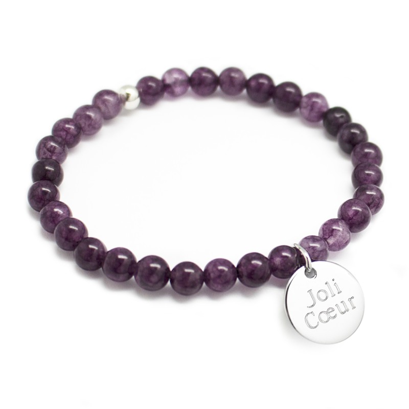 Bracelet perles femme - Agate violette - Argent 925 Bracelet perles femme - Agate violette - Argent 925