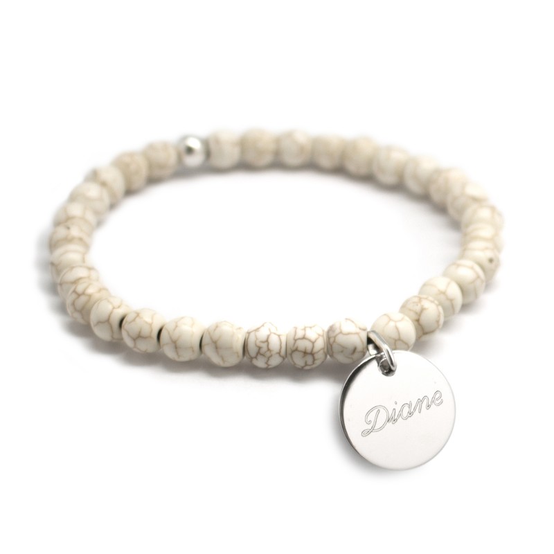 Bracelet perles femme - Agate ivoire - Argent 925 Bracelet perles femme - Agate ivoire - Argent 925