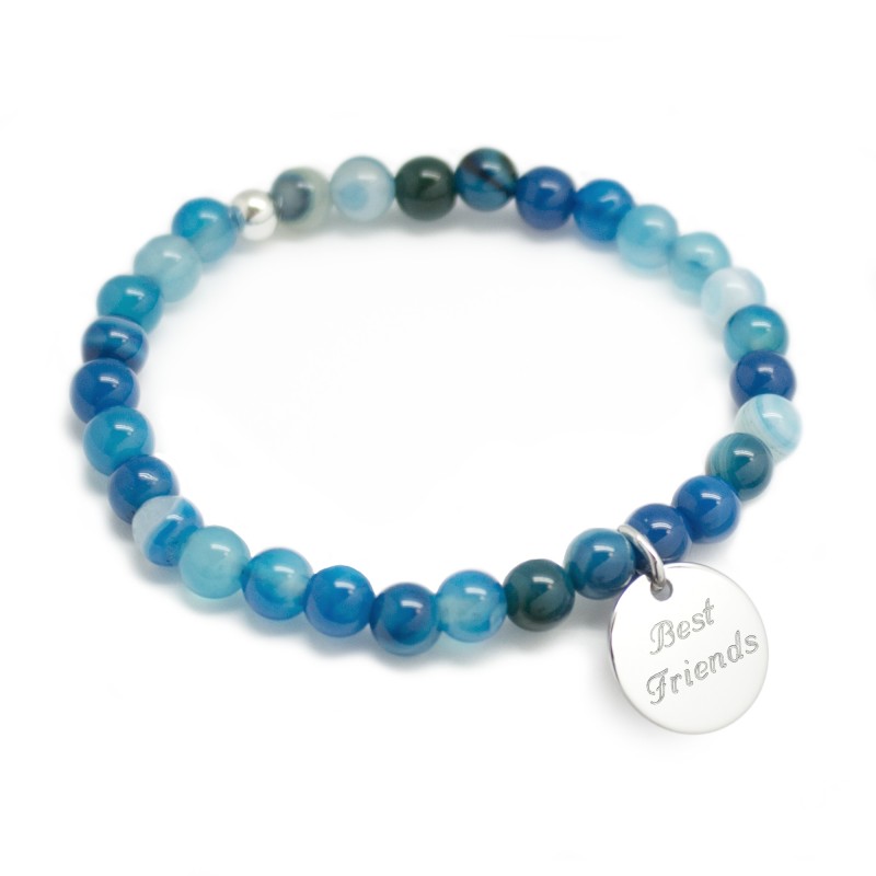 Bracelet perles femme - Agate bleue - Argent 925 Bracelet perles femme - Agate bleue - Argent 925