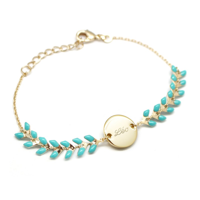 Bracelet chaine épis émaillés turquoises - Plaqué or Bracelet chaine épis émaillés turquoises - Plaqué or