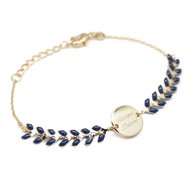 Bracelet chaine épis émaillés bleus - Plaqué or Bracelet chaine épis émaillés bleus - Plaqué or