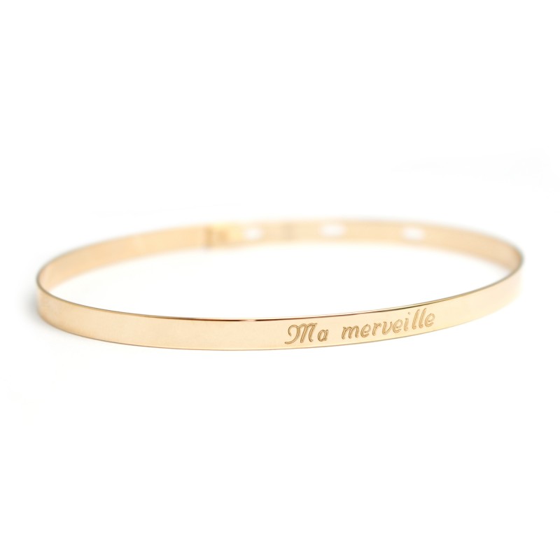 Bracelet jonc plaqué or jaune à graver en ligne Typographie de la gravure Enfantine