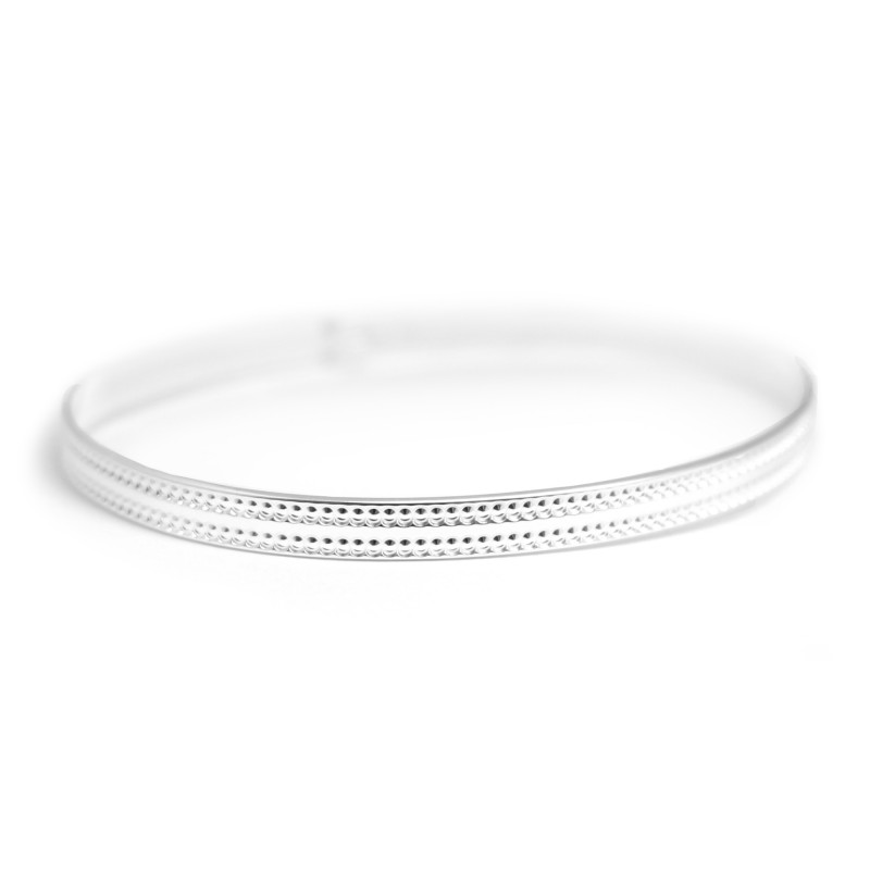 Jonc Ruban double perle - Argent Jonc Ruban double perle - Argent